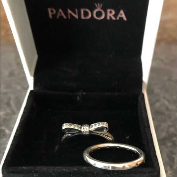 Pandora rings, Size 5, Bow Ring set, Sterling Silver,CZ, Jewelry Box, Lovely - Picture 7 of 12
